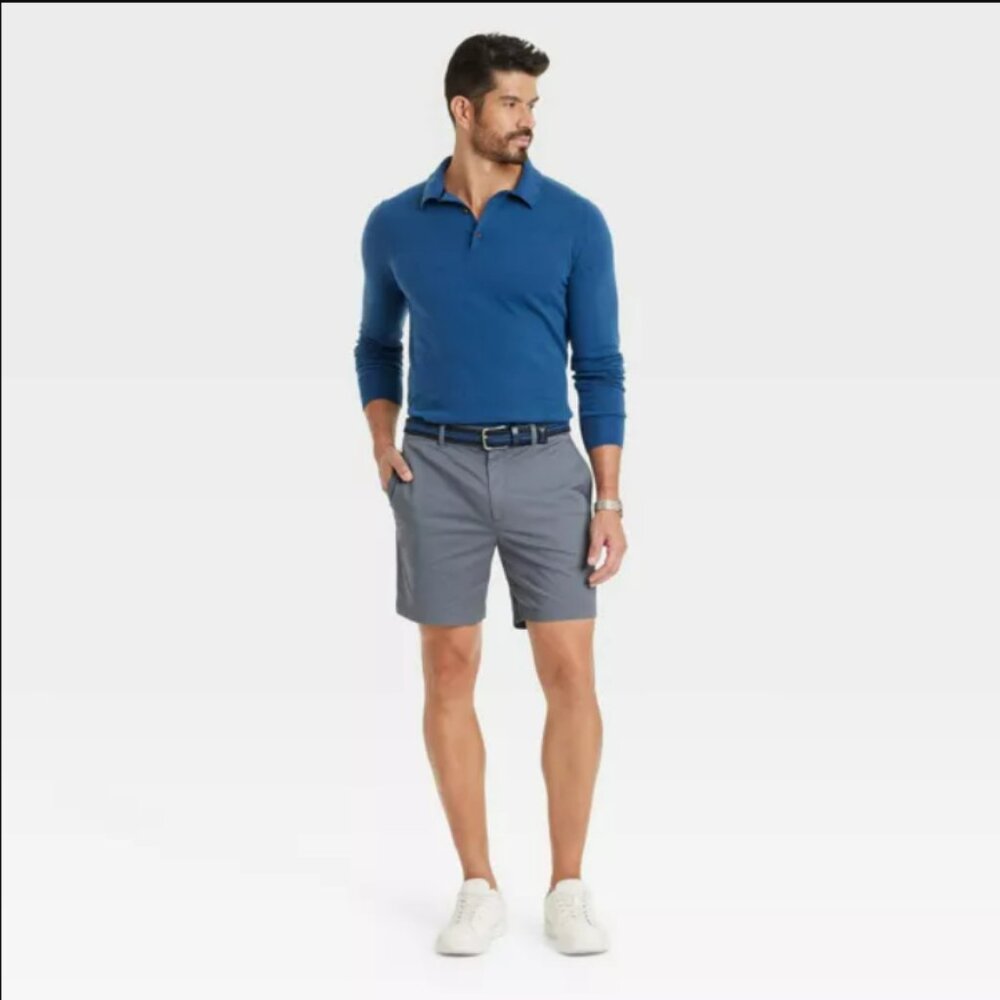 Goodfellow & Co Linden Classic 10" Poplin Cotton Flat Front Shorts in Light Blue